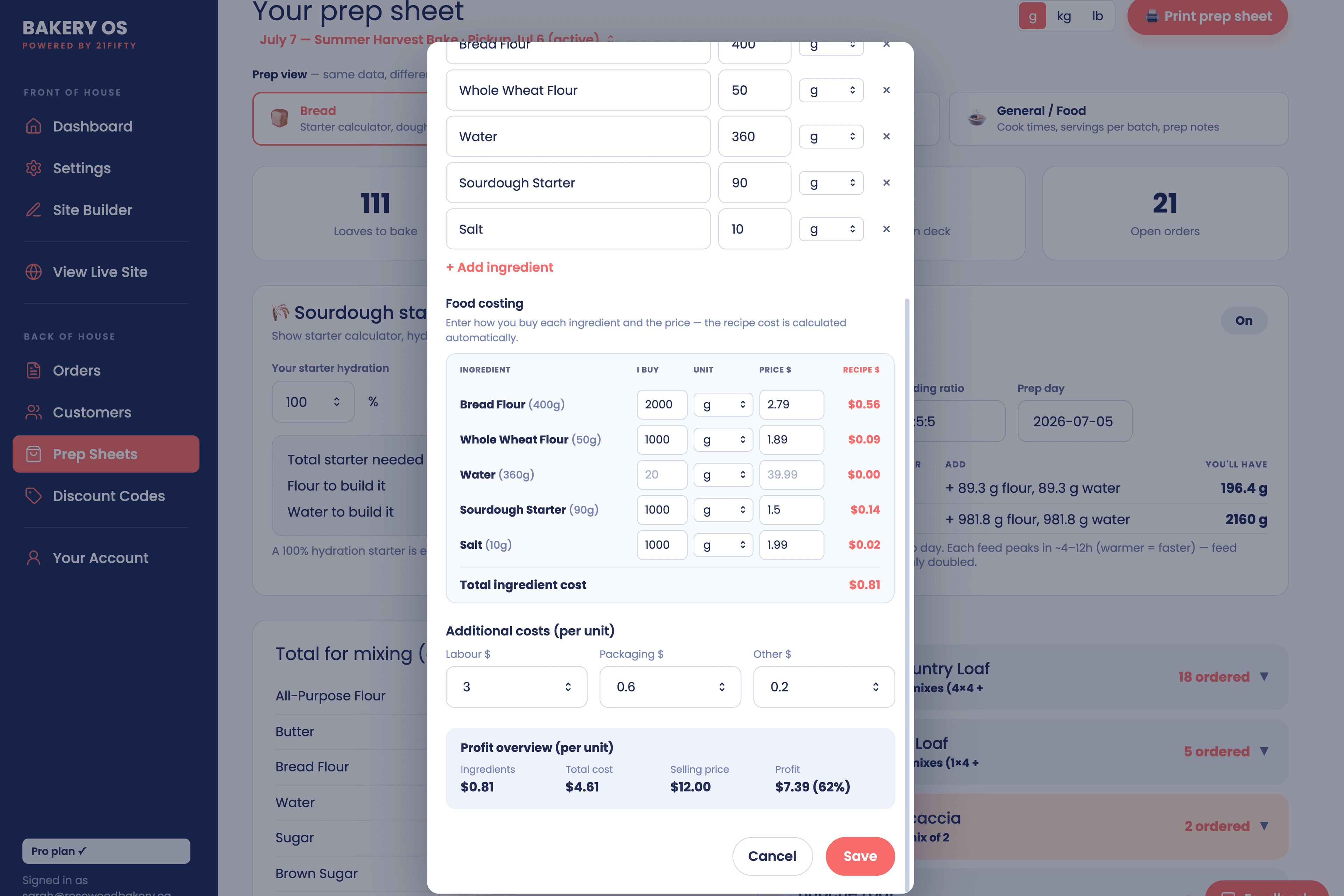 Real cost and margin on every recipe